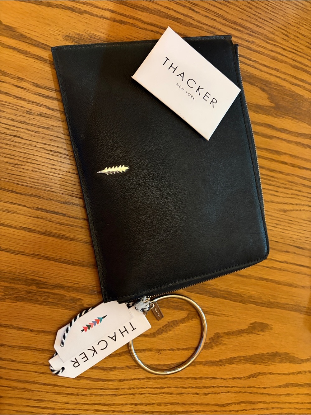Black Leather Wristlet Clutch